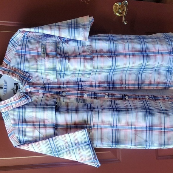 Habitat SS fishing shirt Red white blue plaid Small 40+solar factor - Picture 3 of 15